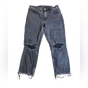 Abercrombie & Fitch Ultra High Rise Mom Jeans 32 14S Distressed Black Raw Hem